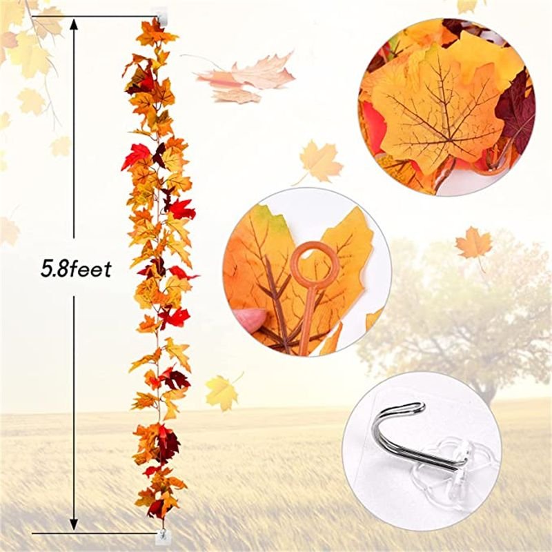 Fall Maple Leaves Garland Artificial Autumn Foliage for Thanksgiving Halloween Christmas Party Decoration alternate view