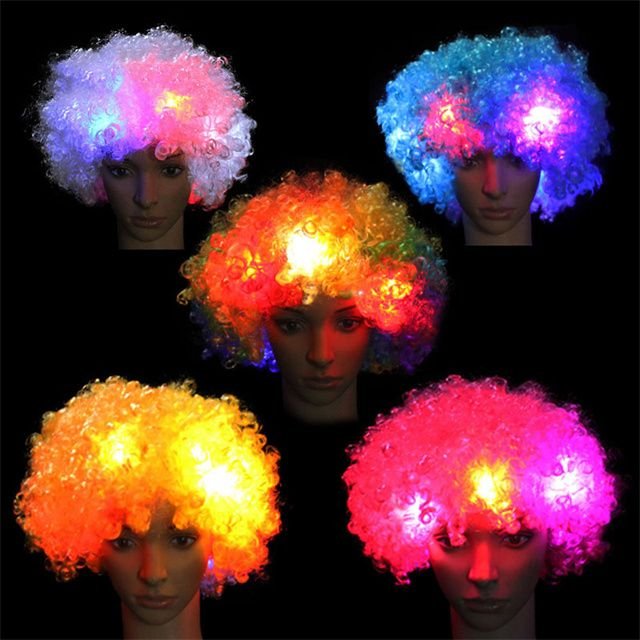 Unisex Glow Short Fluffy Afro Wigs Kinky Party Curly Glow Disco Hippie Wig for Costume Cosplay Halloween Christmas