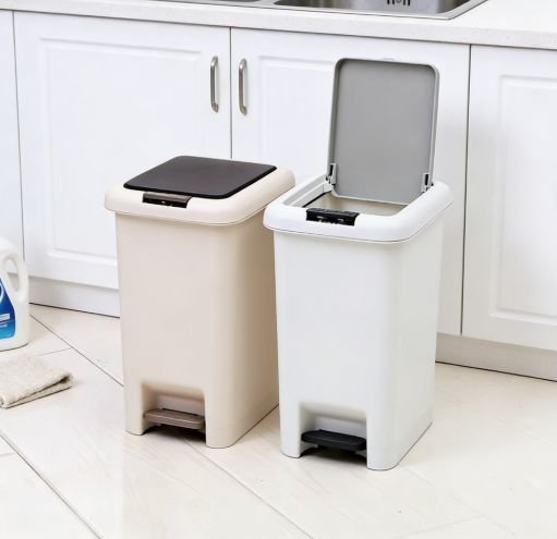 L Slim Pedal Eco-Friendly Kitchen Trash Can Storage Bucket White Plastic Hands Free Durable Easy to Maintain with