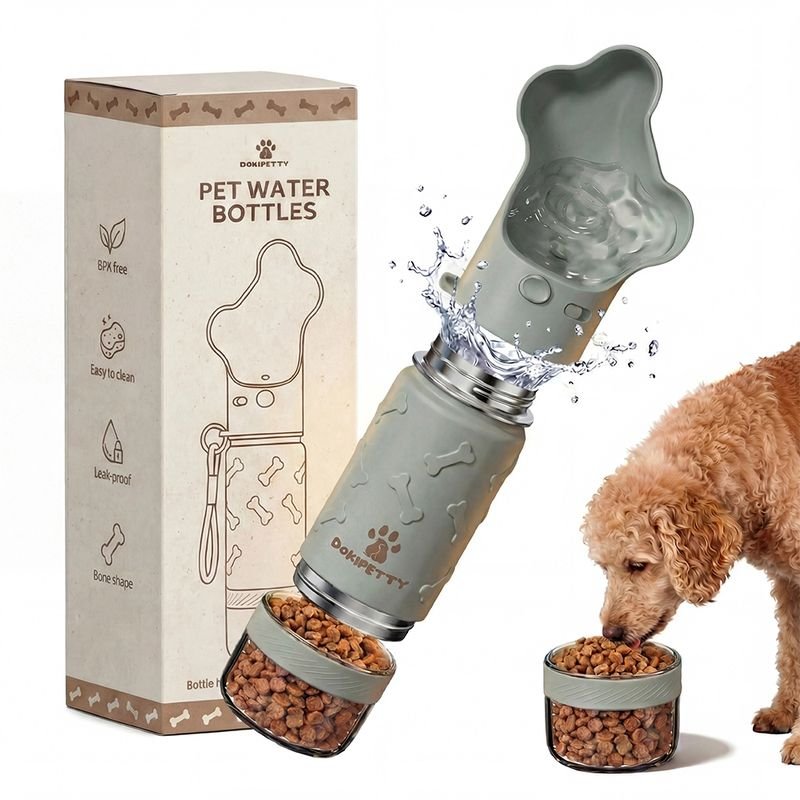 18oz Double Wall Insulated Stainless Steel Dog Water Bottle Detachable Bowls Eco-Friendly Portable Pet