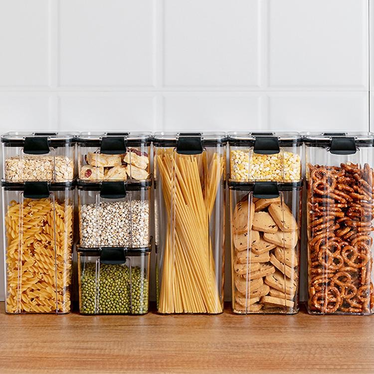 PET Plastic Container Airtight Kitchen Drawer Organizer Multiple Grids Coarse Cereals Bins Dry Storage Box Food