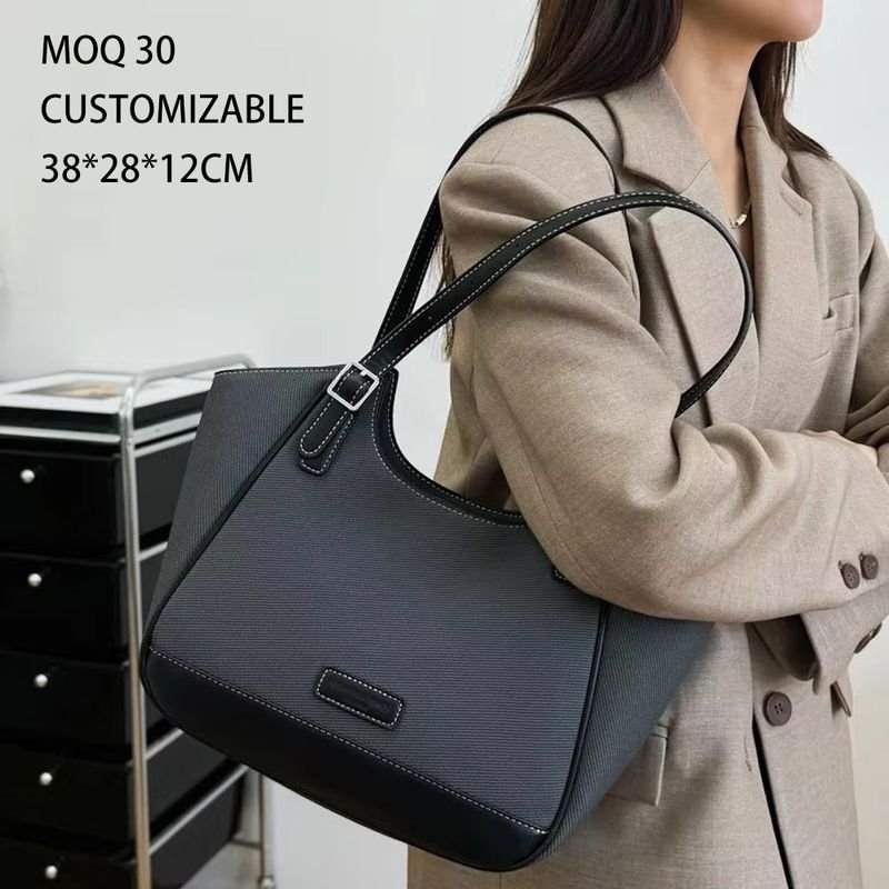 Large Capacity Waterproof Polyester Color Contrast Casual Underarm Shoulder Handbag New Ladies Women Tote Zipper