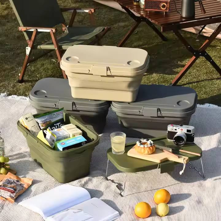 Collapsible Outdoor Picnic Basket Spring Camping Storage Box Cream Portable Table Organizer Basket 3