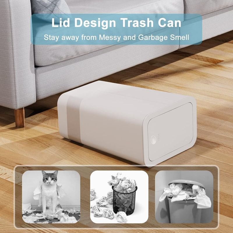 10 Liter Small Trash Can with Lid, Garbage Can Slim Trash Bin Waste Basket for Bedroom,Living Room,Office,Laundry alternate view
