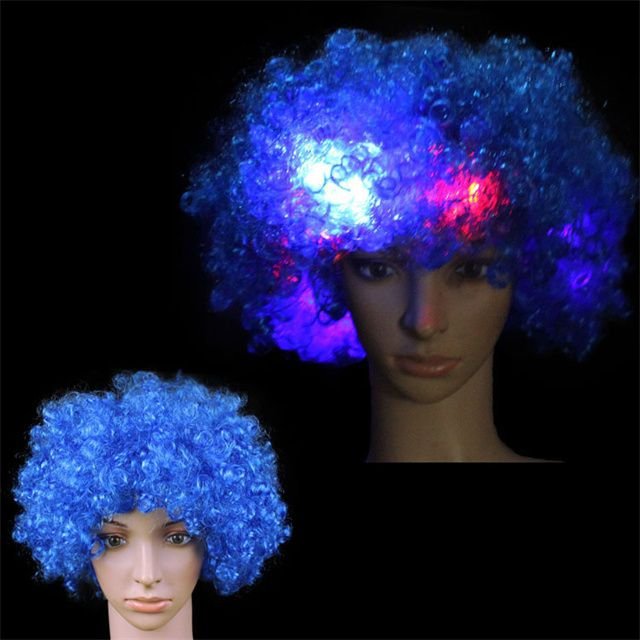 Unisex Glow Short Fluffy Afro Wigs Kinky Party Curly Glow Disco Hippie Wig for Costume Cosplay Halloween Christmas 3