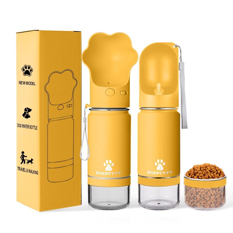 3 in 1 Leak-Proof Double Walled Insulated Portable 14oz Paw Pet Dog Water Bottle and Bowl for Walking Hiking and