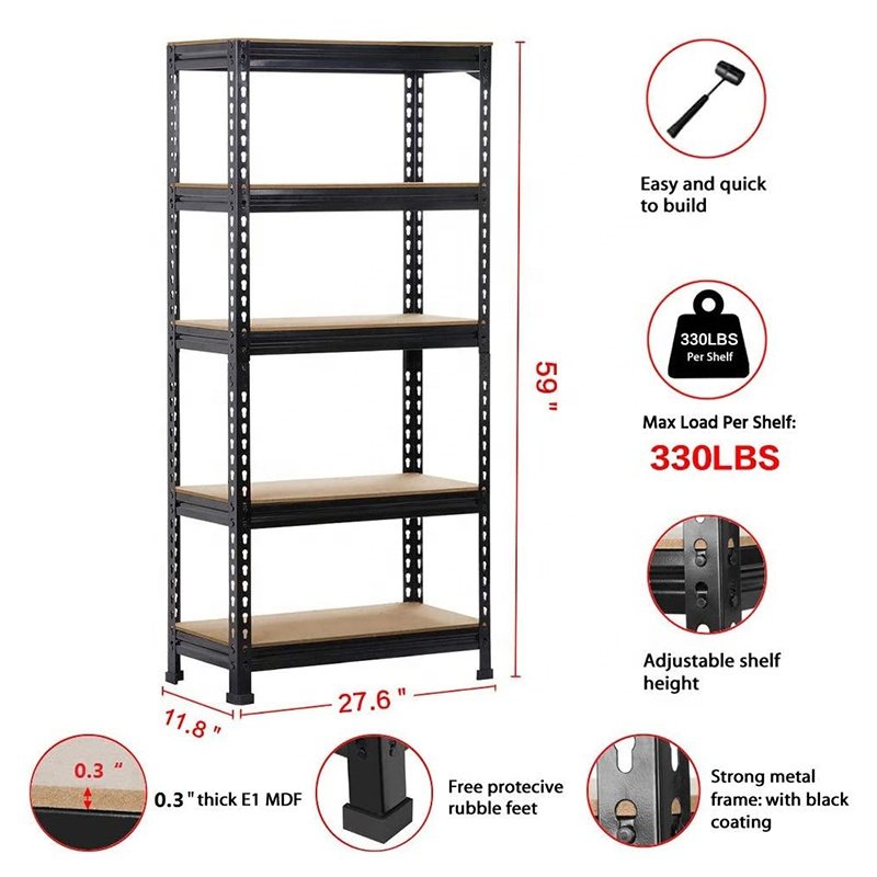 5 Level Boltless Corner Metal Storage Rack, Slotted Angle Warehouse Stacking Shelf 3