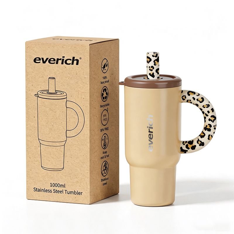 40oz Gift Box Tumbler with Handle Straw Leakproof Dishwasher Safe Insulated Stainless Steel Travel Coffee Mug with