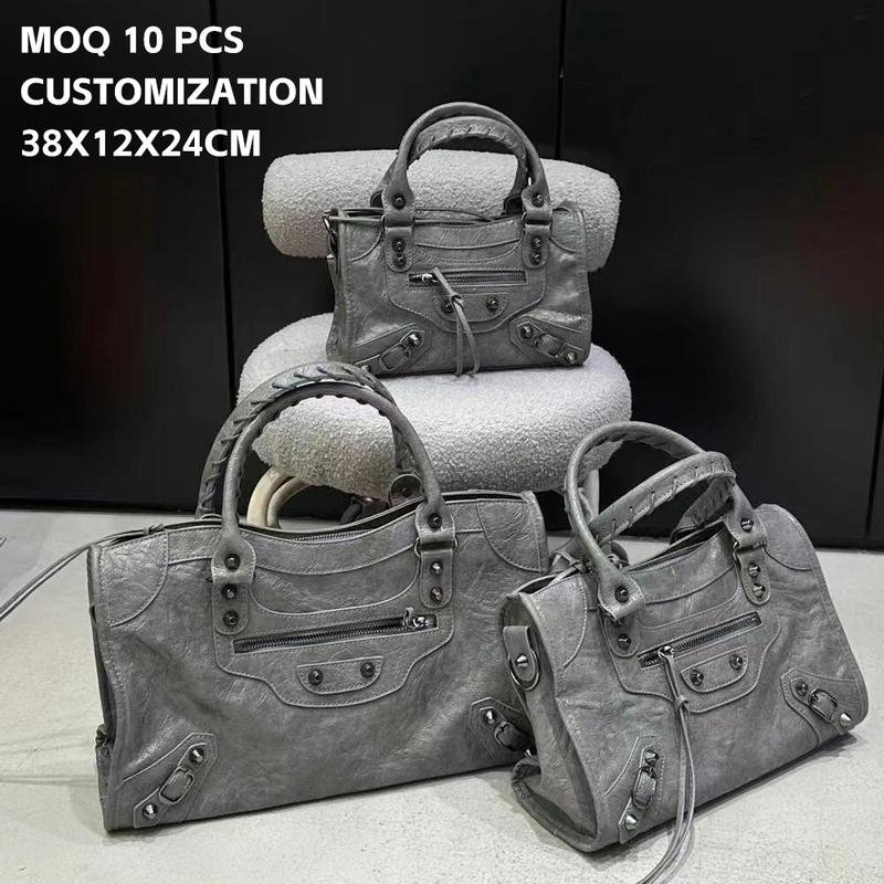 Women's Vintage Crossbody Bag, Shoulder Bag, Purse, Motorcycle & Bicycle Bag, Black & Gray Rivet Bag