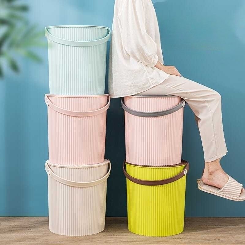 Multi-Functional Thickened Plastic Storage Bucket with Lid Portable Bath Basket Fishing Bucket with Stool for