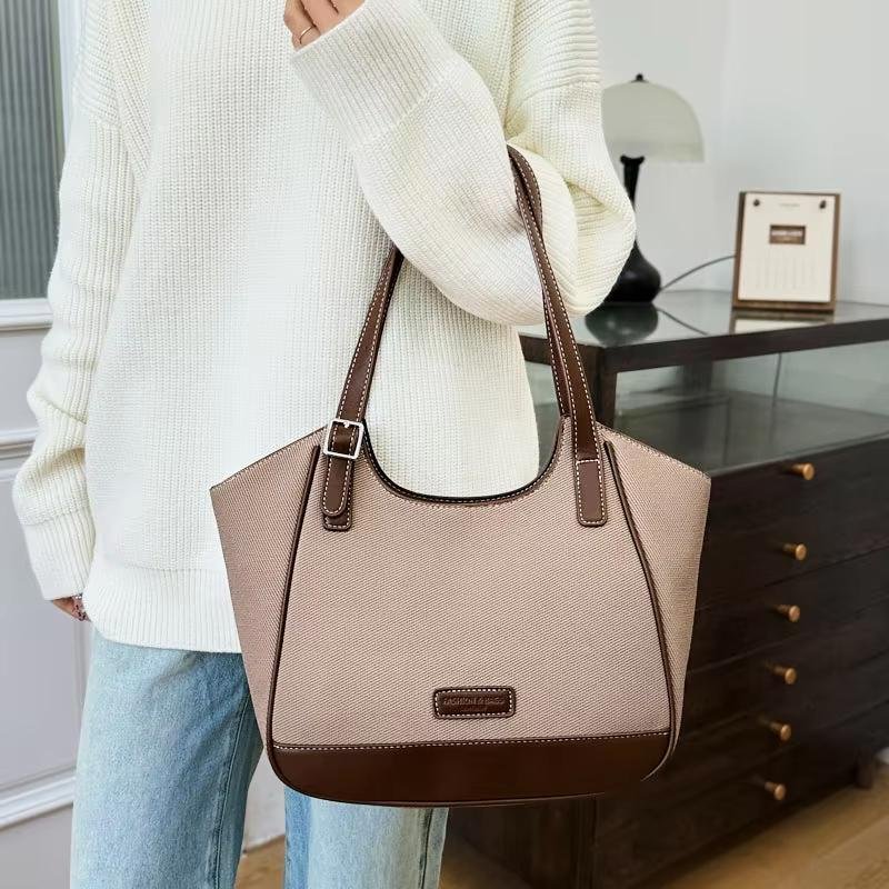 Large Capacity Waterproof Polyester Color Contrast Casual Underarm Shoulder Handbag New Ladies Women Tote Zipper alternate view