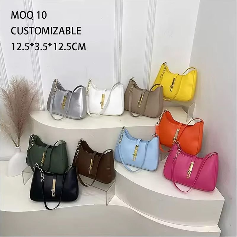 Women's PU Leather Shoulder Bag Fashion Solid Color Underarm Bag Casual Daily Handbag