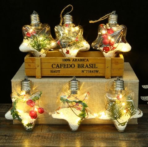 Luxury Star-shaped Shatterproof Hanging Ball With Led Lights Christmas Ornament Balls Plastic Ball for Xmas
