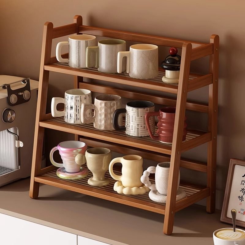 Wood Eco-friendly Storage Simple Cup Holder Double-layer Desktop Multi-functional Storage Rack Kitchen Living Room