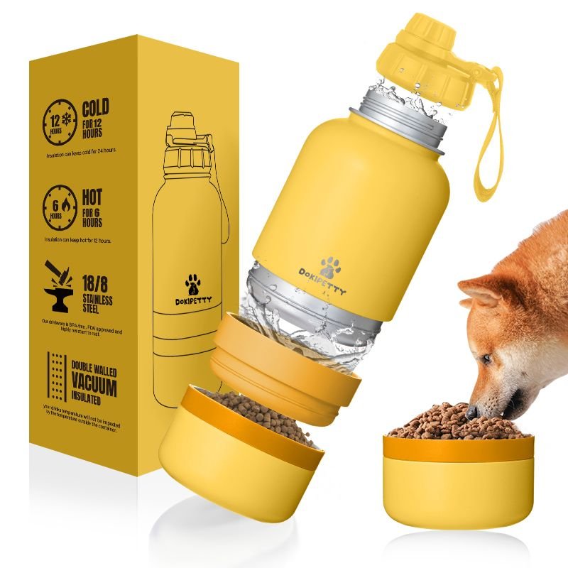 2 in 1 Stainless Steel Outdoor 32oz Pet Water Bottle with Eco Friendly Food Container for Dogs and Cats Travel