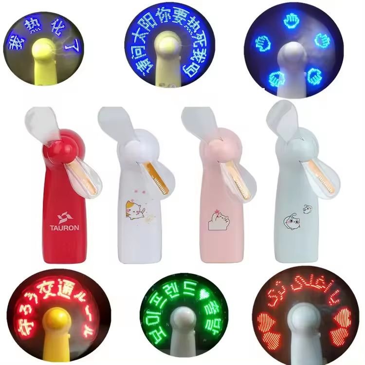 2026 NEW Advertising Led Fan Programmable Led Message Handheld Portable Rechargeable Fan with Led Light 3