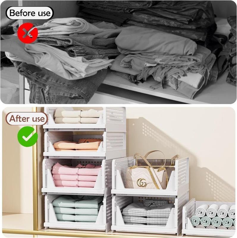 Plastic Drawer Organizer Stackable Shelf Baskets Cloth Closet Containers Bin Cubes Folding Wardrobe Storage Box 3