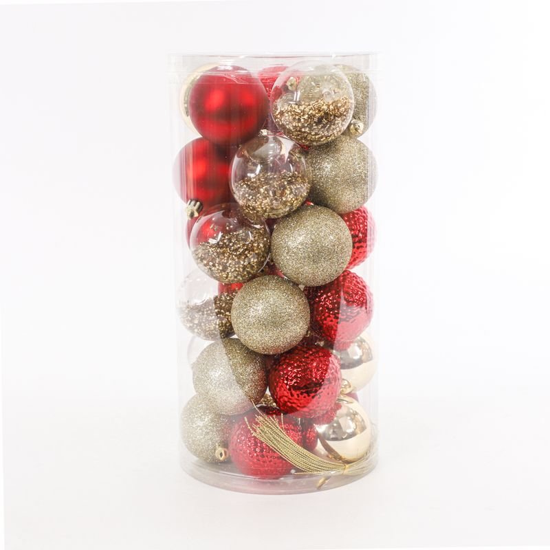 Christmas Decoration Item Xmas Balls 8cm Red Gold Glitter Glossy Embossed Decoracion Feliz Navidad Enfeite Natal