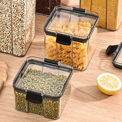 Modern Airtight PET Plastic Stackable Food Storage Containers Set for Kitchen Pantry Organizer Grains Legumes Nuts