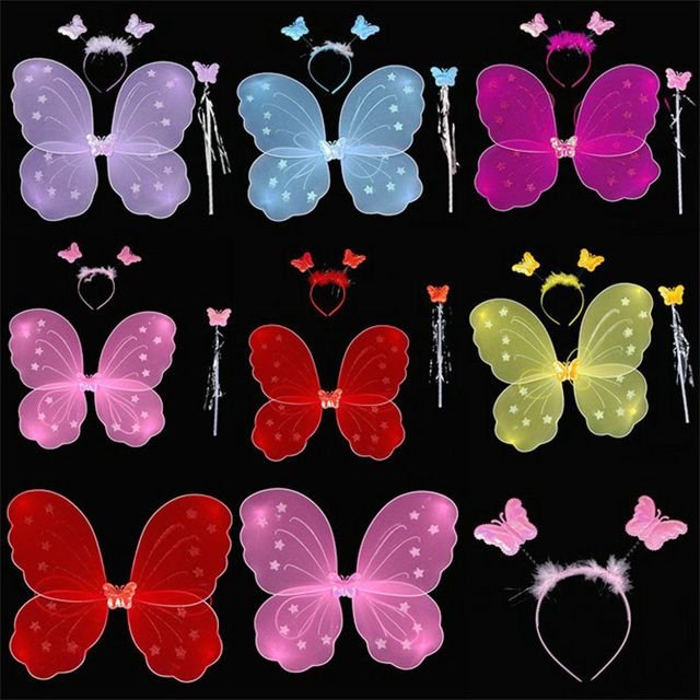 Fairy Dressing up Costume for Girls Butterfly Fairy Wings Magic Wand Headband Costume Set for 3-8 Years