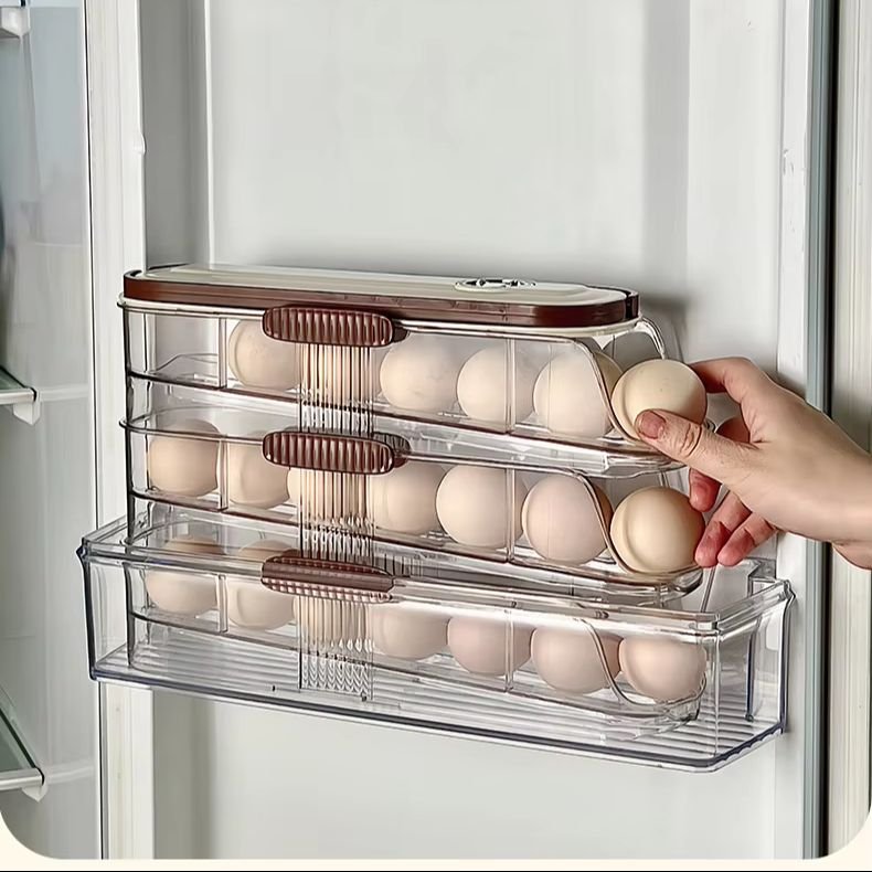 Youmi Eggs Capacity Self-rolling Holder 3-layer Kitchen Organizers Easy to Reach Eggs Holder Modern Design Eggs