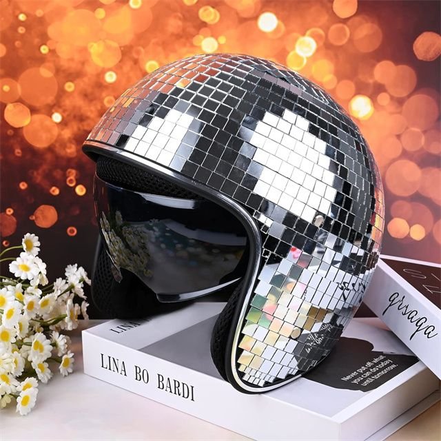 Disco Ball Helmet with Retractable Visor- Disco Helmet Glitter Mirror Glass Disco Ball Hat for DJ Club Bar Party alternate view