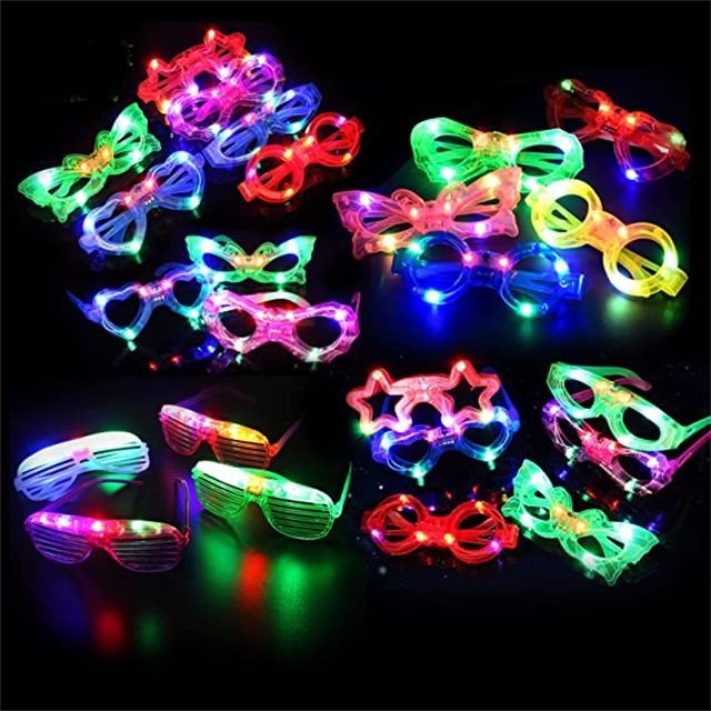 LED Glasses 7 Shapes 6 LED Glow in the Dark Party Supplies Favor for Kids Adult Light up Toy Glasses for Birthday