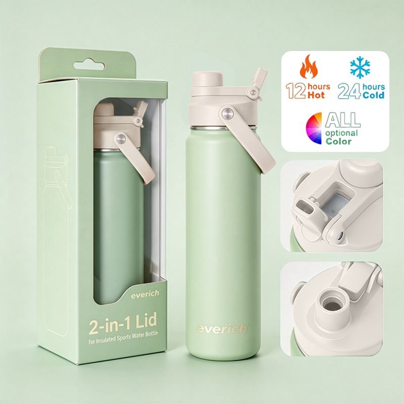 Stock BPA Free Stainless Steel Vacuum Double Wall Custom logo Water Bottle With Handle Lid Straw alternate view
