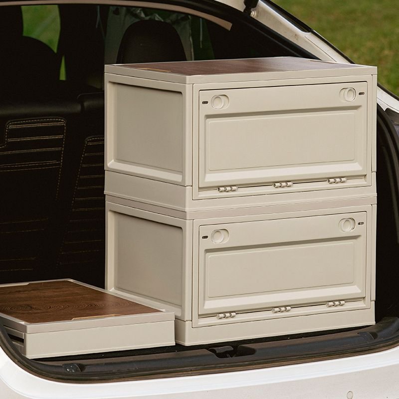 Large Capacity Plastic Foldable Storage Box Collapsible Closet Organizers with Wood Lid Wheels Container for
