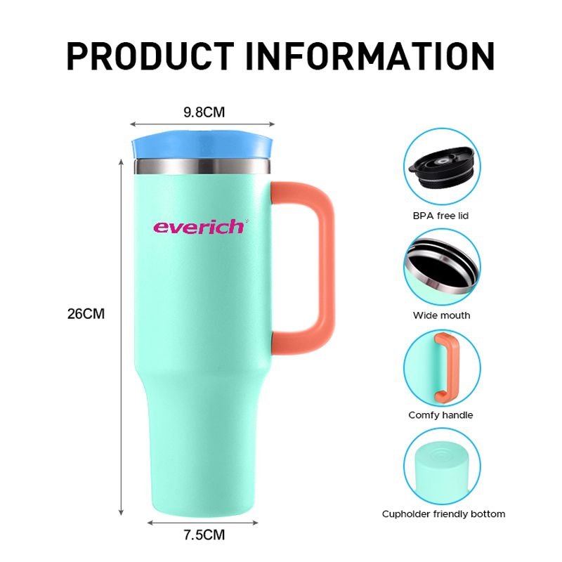 Everich Hot Selling Dye Sublimation 40oz 304 Stainless Steel Travel Mug Double-walled Vacuum Tumbler Cup with Lid 3