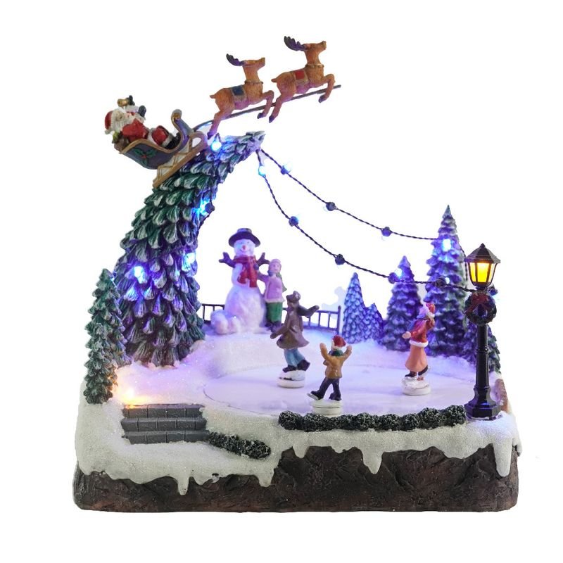 Cross-border In-stock New Glowing Christmas Music Resin House with Flying ReindeerEuropean Style Holiday Decor