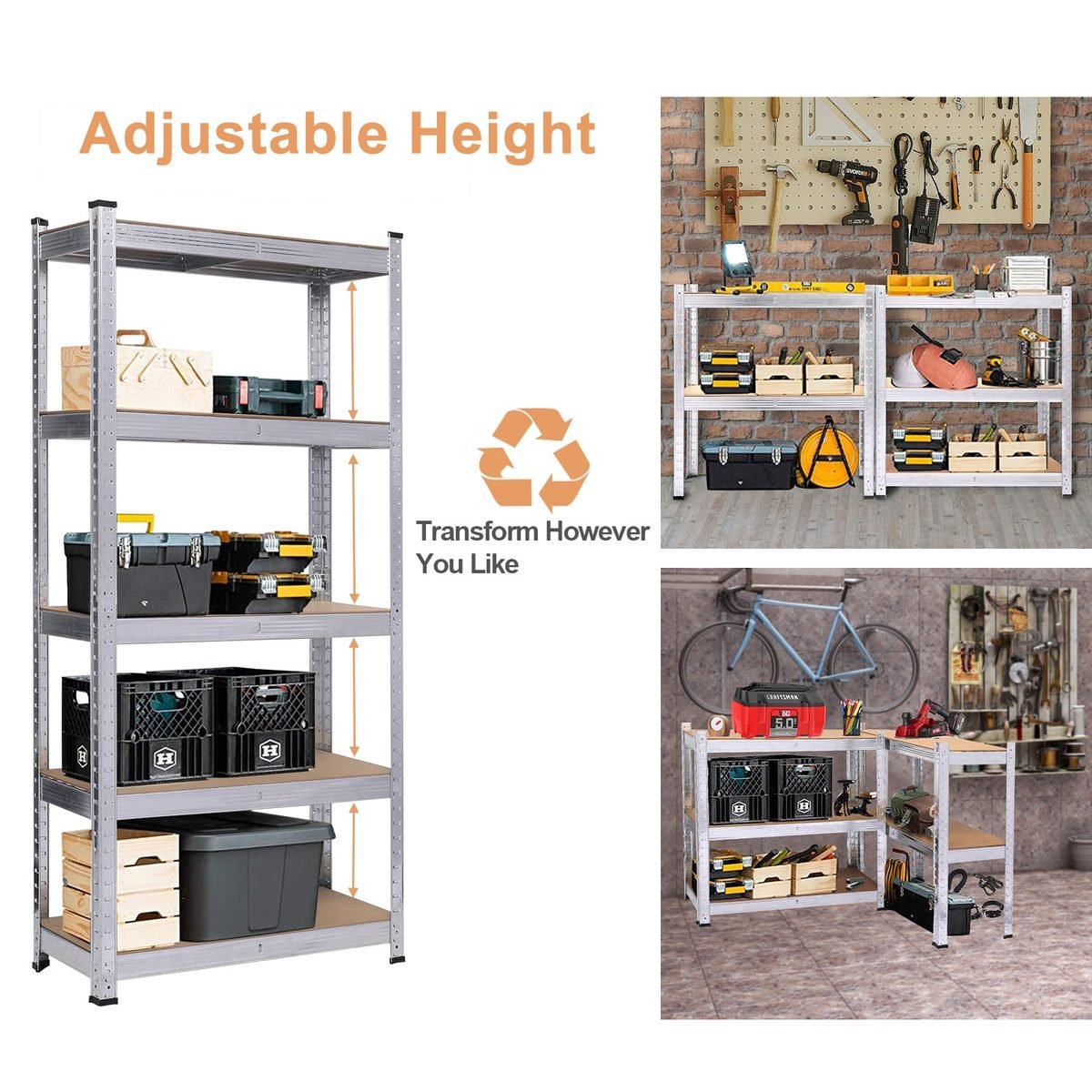 5 Tier Boltless Shelving Heavy Duty Rack, Workshop Storage Metal Shelves Garage Shelving Unit 5