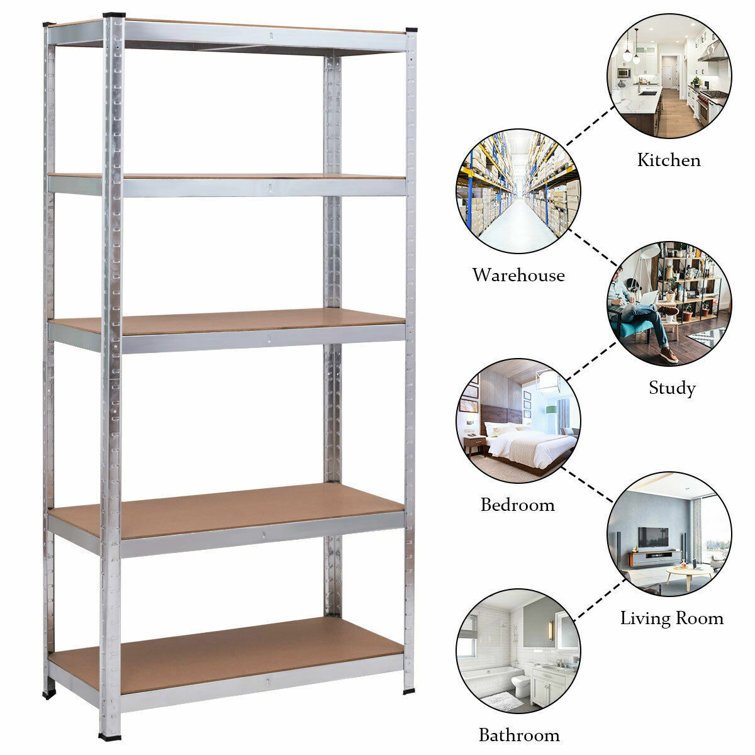 5 Tier Boltless Shelving Unit, Heavy Duty Garage Storage Rack Supermarket Steel Shelf 4