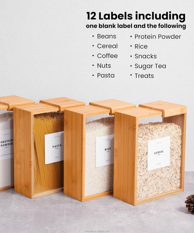 Durable and Eco-Friendly Bamboo Dry Food Storage Containers with Cereal Dispenser Pantry-Friendly Fresh-Keeping & 3