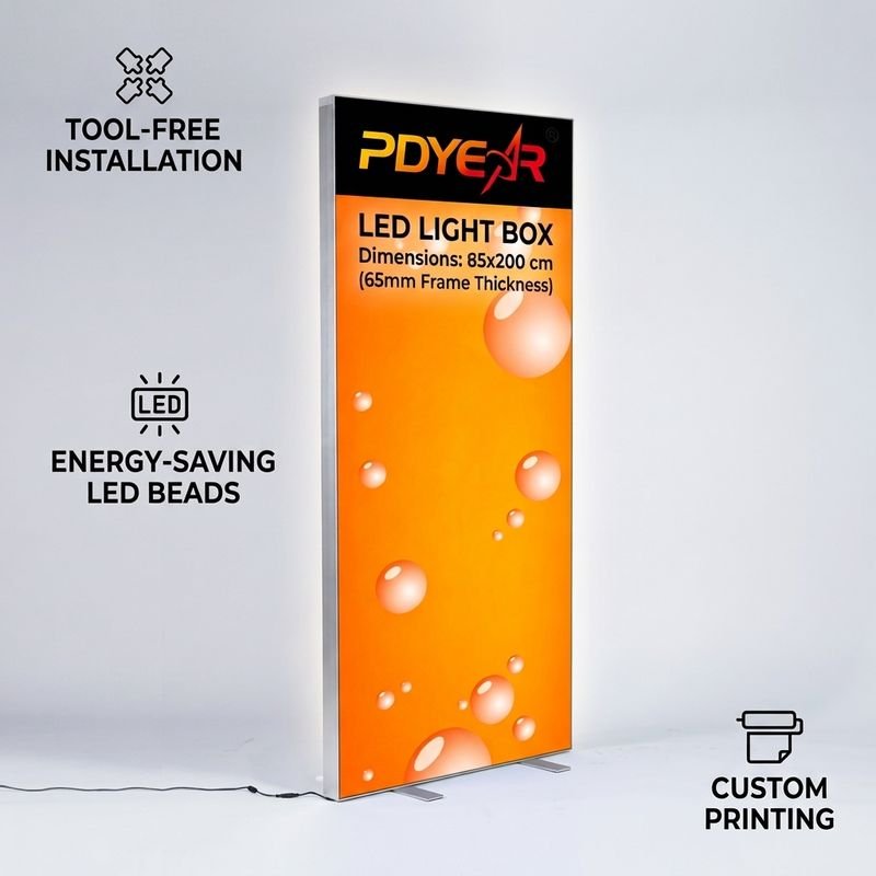 Custom Logo Portable 85x200cm SEG LED Light Box Display Stand Tool Free Portable Aluminum Fabric Lightbox for
