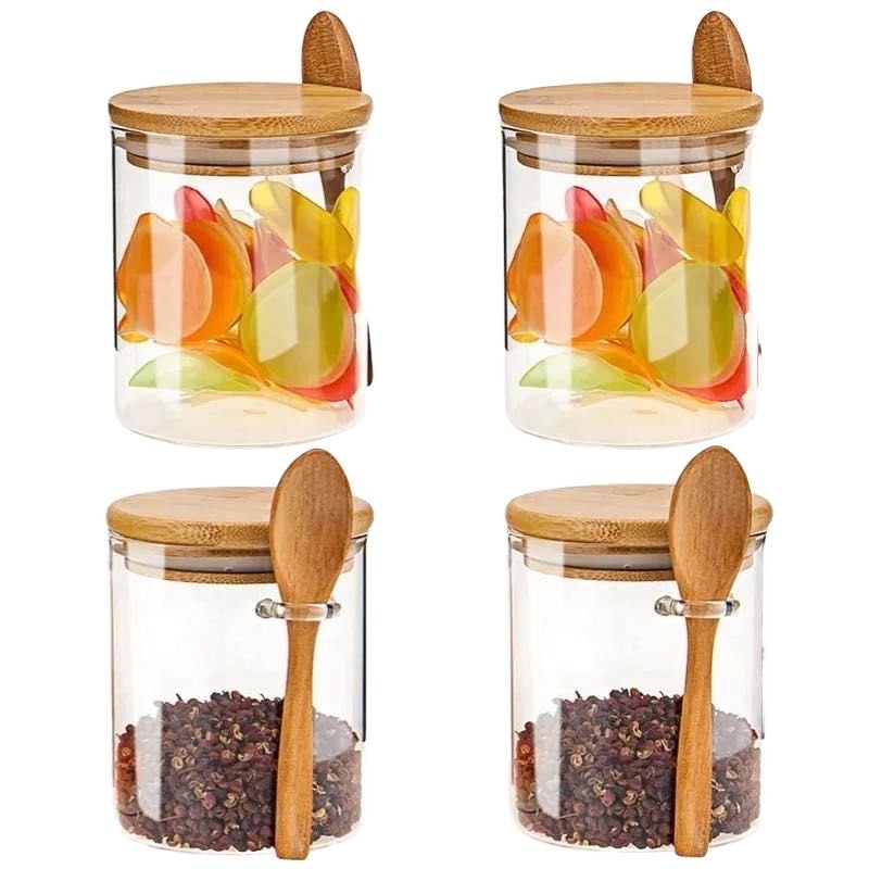 Mason Jar Home Spice Storage Set Bamboo Tray Condiment Jars Spoons Sugar Pepper Seasoning Kitchen Party