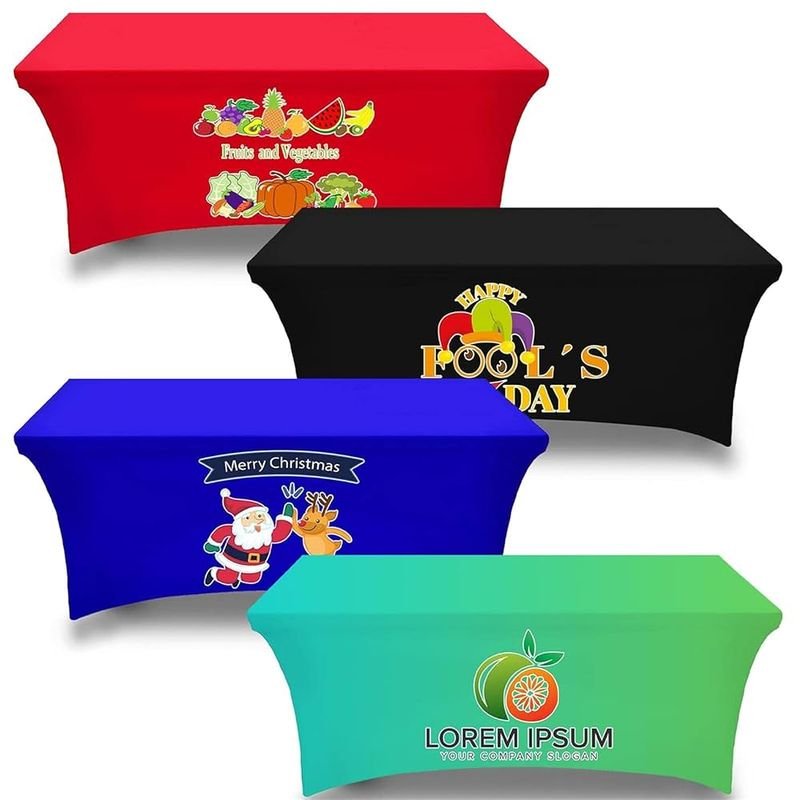 Custom logo Print Table Cover Wrinkle-free Waterproof Stretch Spandex Table Throw for Outdoor Advertising Events 3