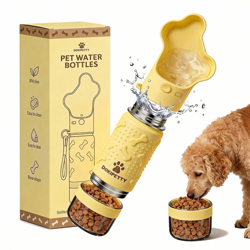 18oz Double Wall Insulated Stainless Steel Dog Water Bottle Detachable Bowls Eco-Friendly Portable Pet alternate view