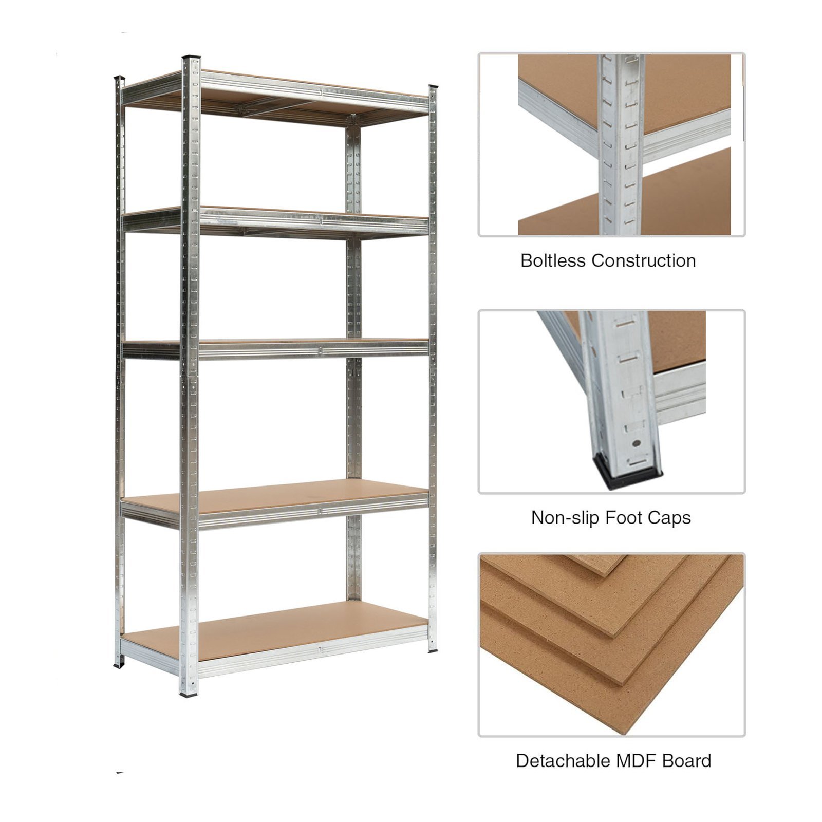 5 Tier Shelf 180x90x40cm Rack, Industrial Shelving for Warehouse