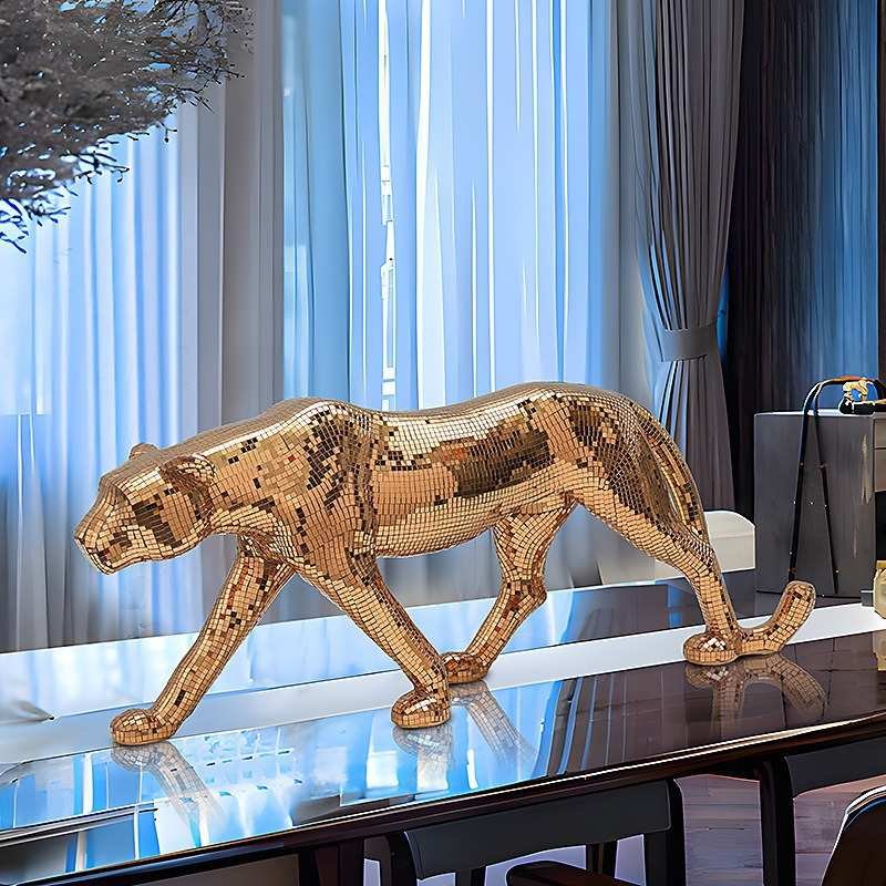 Handmade Glass Modern Luxury Mirror Leopard Statue Floor Decor Home TV Cabinet Study Entryway Wine Cabinet Office alternate view