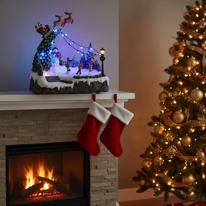 Cross-border In-stock New Glowing Christmas Music Resin House with Flying ReindeerEuropean Style Holiday Decor 3