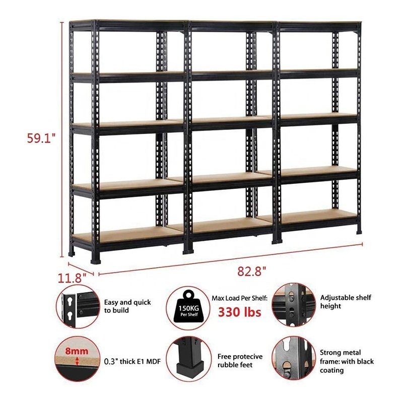 Steel Warehouse Stacking Storage Rack, 175 kg/layer Boltless Rivet Shelving 1800x900x400 mm 5
