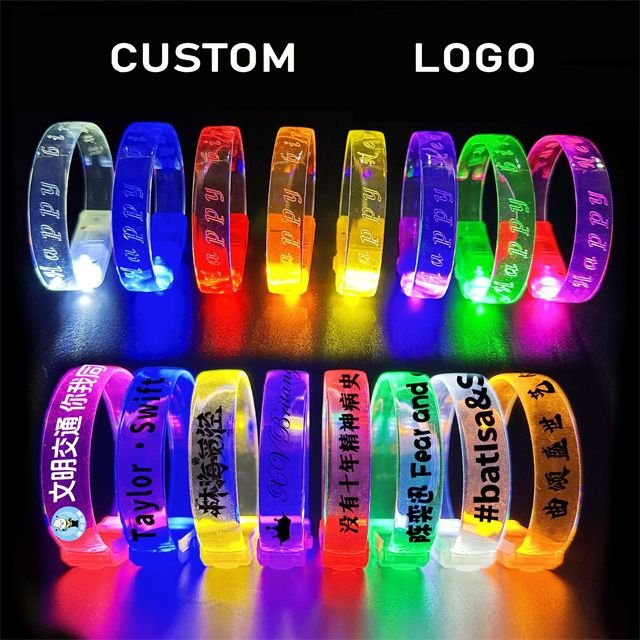 Custom Logo LED Bracelet Wristband Glow Bracelets Glow in the Dark Bracelets for Neon Party Supplies Light up