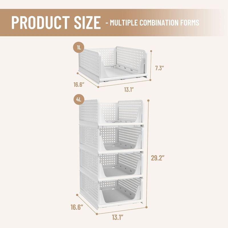 2026 New Style Stackable Plastic Storage Basket Foldable Closet Organizers Drawer Shelf Storage Container for 3