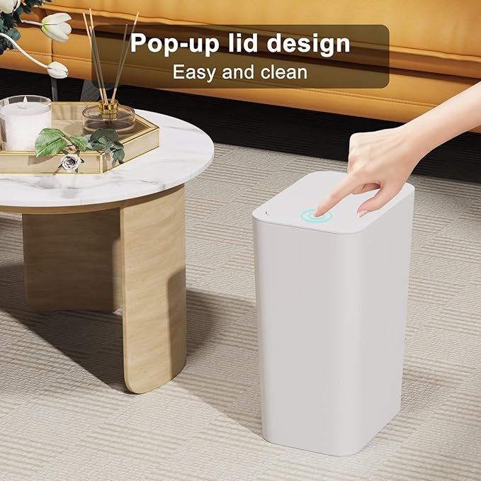 L / 2.6 Gallon Small Trash Can with Lid, Garbage Can with Pop-Up Lid, Waste Basket for Bathroom, Bedroom, Office 3