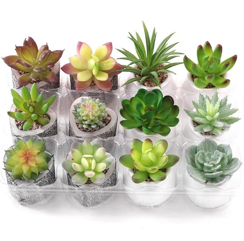 Home Indoor Decorative Mini Plastic Artificial Succulent Pot Plants Garden Decor Succulents