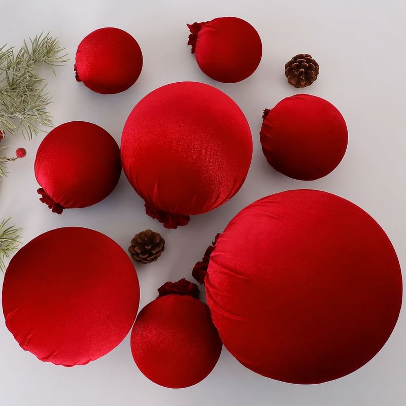 Wine-Red Velvet Large American Style Semi-Handmade Plastic Christmas Ball Ornaments for Wedding and New Year alternate view