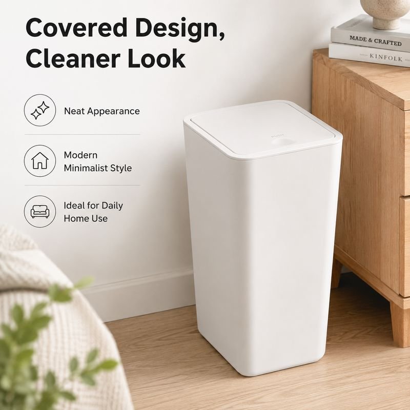 Indoor Slim Waste Bin Plastic Covered Trash Can with Modern Design for Bathroom Bedroom Office and Corner Space 3