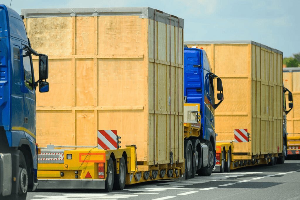 Container freight prepared for export loading
